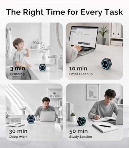 KADAMS Pomodoro Timer Cube, Visual Timer for Kids, Productivity Desk Timer - color: Black