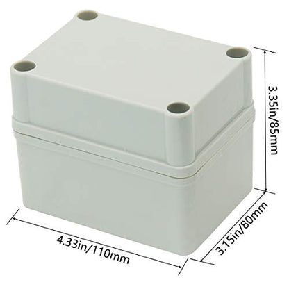 Zulkit Junction Box ABS Plastic Dustproof Waterproof IP67 Junction Boxes Universal Electrical Project Enclosure DIY Electronic Project Box Grey 4.33 x 3.15 x 3.35 inch (110 x 80 x 85 mm) - size: 4.33" x 3.15" x 3.35"