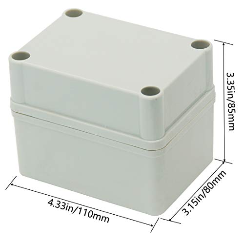 Zulkit Junction Box ABS Plastic Dustproof Waterproof IP67 Junction Boxes Universal Electrical Project Enclosure DIY Electronic Project Box Grey 4.33 x 3.15 x 3.35 inch (110 x 80 x 85 mm) - size: 4.33" x 3.15" x 3.35"