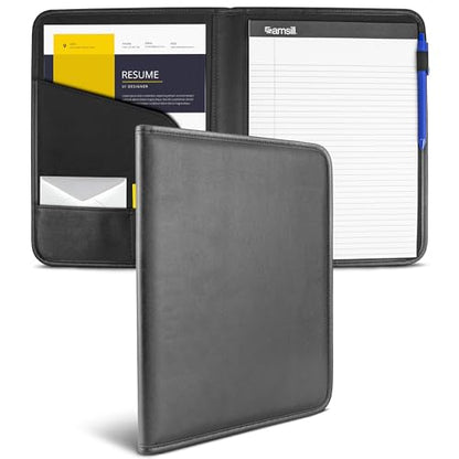 Samsill Professional Padfolio - Faux Leather Portfolio Folder for Men and Women, Leather Padfolio with 8.5 x 11 Writing Pad, Resume Portfolio Folder, Functional Business Portfolio for Meetings and Interviews, Black - size: Letter - 8.5 x 11 inches, style: