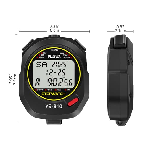 Stopwatch Timer Multi Splits/Laps Digital Stop-Watch for Sports - color: Black