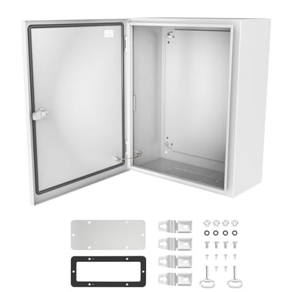 Outdoor Electrical Junction Box 20"x16"x8'', NEMA Steel Enclosure IP66, Waterproof Metal Electrical Box with Mounting Plate, Powder-Coated, Dustproof, Weatherproof, Hinged Door - size: 20"x16"x8''