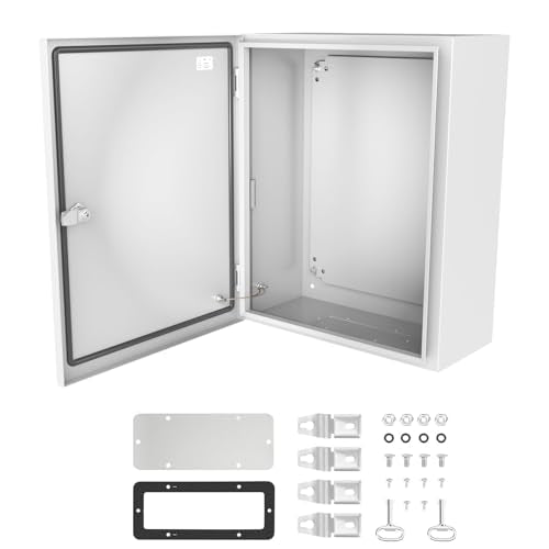 Outdoor Electrical Junction Box 20"x16"x8'', NEMA Steel Enclosure IP66, Waterproof Metal Electrical Box with Mounting Plate, Powder-Coated, Dustproof, Weatherproof, Hinged Door - size: 20"x16"x8''
