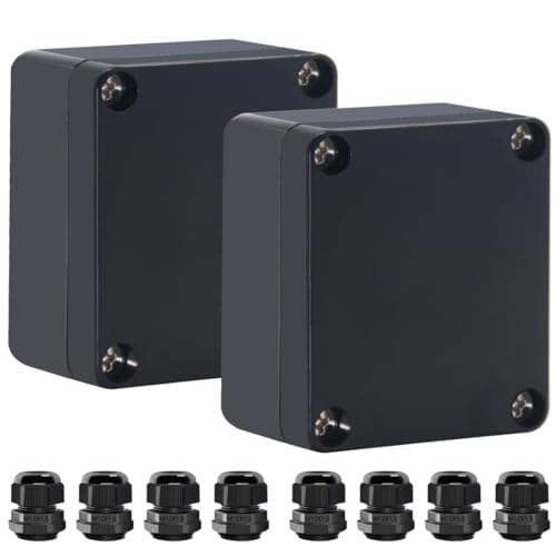 Junction Box IP65 Waterproof ABS Plastic Electrical Project Case Power Junction Boxes, Project Box with 4 PCS M12 Cable Glands 2.5 x 2.3 x 1.3 Inch （63 x 58 x 33mm - color: Black, size: 2.5”x2.3”x1.3”