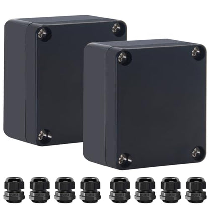 Junction Box IP65 Waterproof ABS Plastic Electrical Project Case Power Junction Boxes, Project Box with 4 PCS M12 Cable Glands 2.5 x 2.3 x 1.3 Inch （63 x 58 x 33mm - color: Black, size: 2.5”x2.3”x1.3”