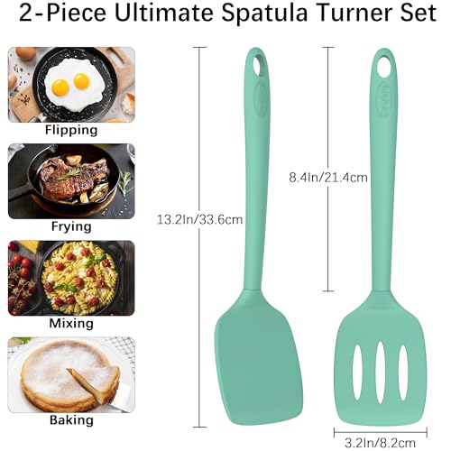 Coukre 2 Pack Silicone Spatula Set,High Heat Resistant, BPA-Free - color: PureAquaGreen