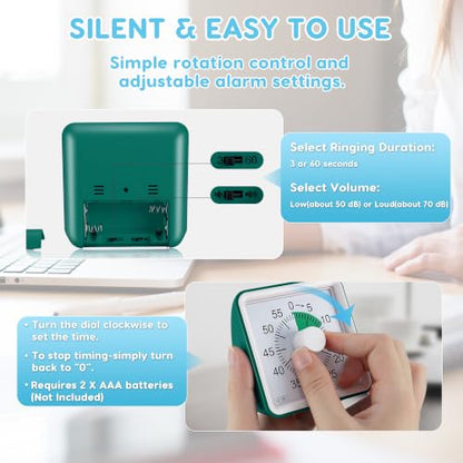 Secura Visual Timer for Kids, 60 Minute Classroom Countdown Timer for Study - color: Dark Green & Dark Green