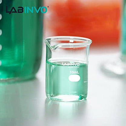 Low Form Graduated Glass Beaker, 12pcs of Vol.10ml, 3.3 Borosilicate Glass Beaker Set,IN-BKL10… - size: 12 PCS of 10 mL
