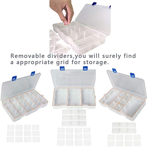 Qualsen Bead Organizer Box with Adjustable Dividers, 18 Girds, 4 Pack - size: 18 Gird-4pcs