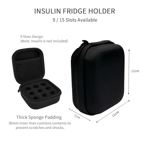 Insulin Vial Case for Travel, Fits 10ml/3ml Bottles, Hard Shell Insulin Bottle Storage Organizer with Foam Slots & Mesh Pocket, Diabetic Supplies Organizer for Home and On-the-Go (9 Slots) - size: 9 slots