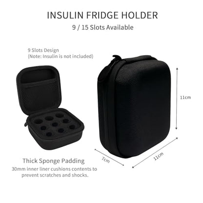 Insulin Vial Case for Travel, Fits 10ml/3ml Bottles, Hard Shell Insulin Bottle Storage Organizer with Foam Slots & Mesh Pocket, Diabetic Supplies Organizer for Home and On-the-Go (9 Slots) - size: 9 slots