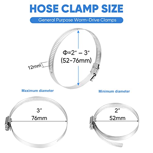 TICONN 12PCS Hose Clamps Set 304 Stainless Steel, 2"-3" Worm Gear - size: SAE #24 12PCS 2"~3"