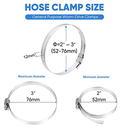 TICONN 12PCS Hose Clamps Set 304 Stainless Steel, 2"-3" Worm Gear - size: SAE #24 12PCS 2"~3"