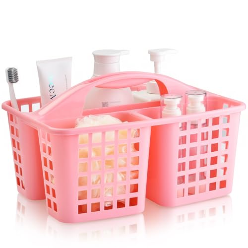 ALINK Plastic Shower Caddy Basket with Compartments, Portable Divided Cleaning Supply Storage Organizer with Handle for College Dorm Bathroom - Pink - color: Pink