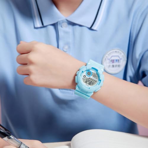 findtime Digital Watch Womens Sport Waterproof White Wrist Watches for Women with Alarm Stopwatch Hourly Chime LED Display 12H/24H Calendar - color: Blue