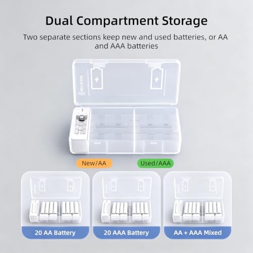 20 AA AAA Battery Storage Organizer Box Container with Tester