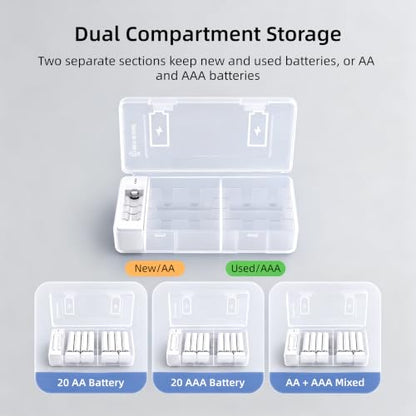 20 AA AAA Battery Storage Organizer Box Container with Tester