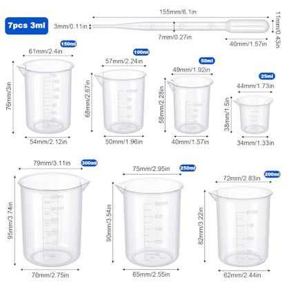 Plastic Beakers Set, 7 Pcs Measuring Beaker