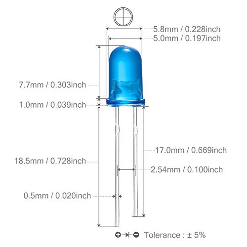 CHANZON 100 pcs 5mm Blue Diffused LED Diode Lights(DC 3V 20mA) - color: I) Blue-blue (100pcs)
