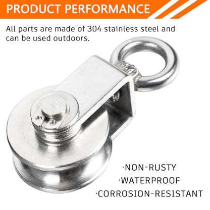 Stainless Steel Small Pulley M25, 20m Nylon Rope and 2pcs Clips for Outdoor DIY Pulley System, Bird Feeder, Sun Shade, Tent Poles, Kayak - size: 20m