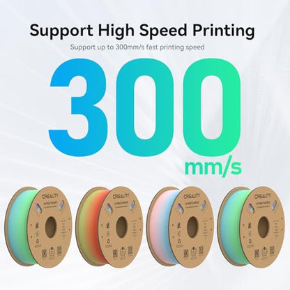 Creality Hyper PLA Filament 1.75mm, 30-300mm/s High Speed 3D Printer Filament, Dimensional Accuracy +/-0.02mm, Fit Most FDM 3D Printers, 4 Pack 1kg Spool(2.2lbs), Rainbow - color: Rainbow