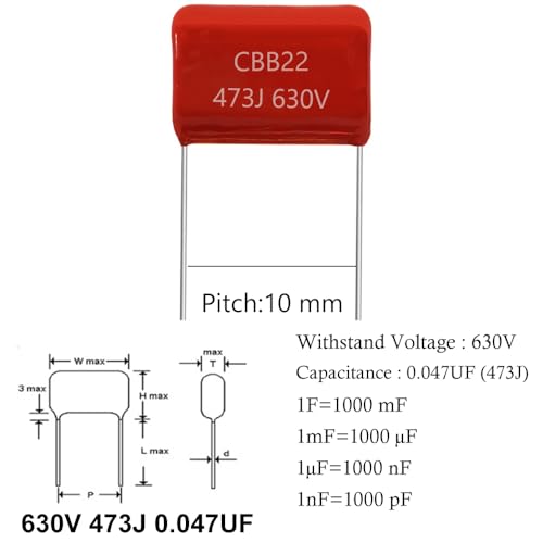 20pcs 630V 473J 0.047UF CB22 Metallized Polypropylene Polyester Film Capacitors Kit - style: 630V 473J 0.047UF