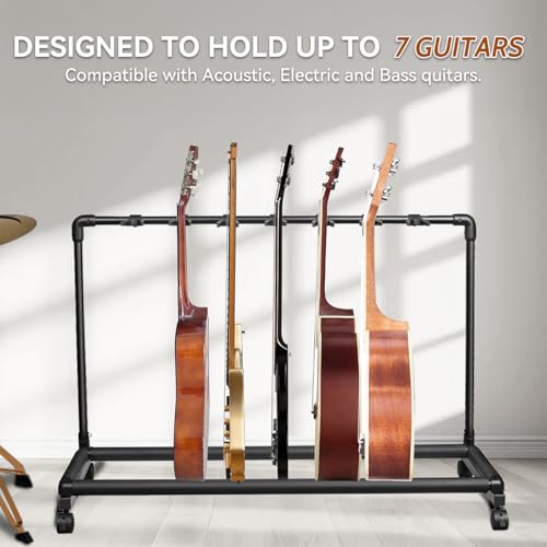 AZOR 7 Multi Guitar Stand Rack with Wheels, Foldable Guitar Holder - size: 7 Holder with Wheels