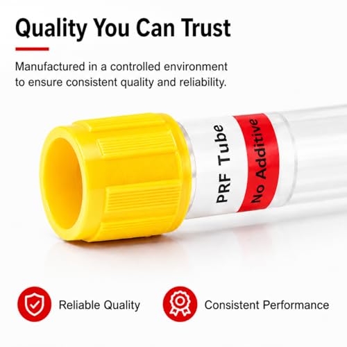 10mL Sterile No Additive PET Sample Processing Tubes, Yellow Cap, Individually Wrapped Clear Lab Tubes for Research and Training (10-Pack)