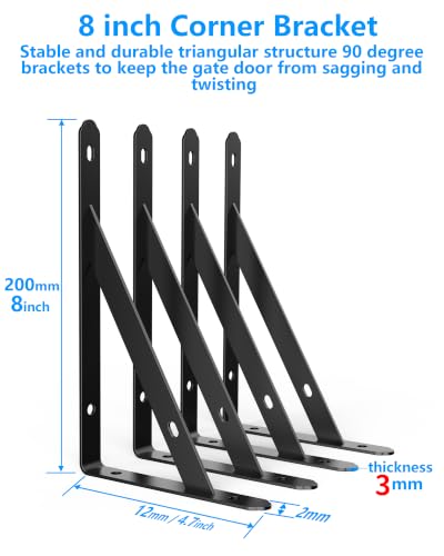 Fence Gate Frame Kit with 8 inch Hinges and Gate Latch, Includes Corner Brace Brackets, Suitable for Wooden Shed Doors and Barn Doors - size: 8 inch set