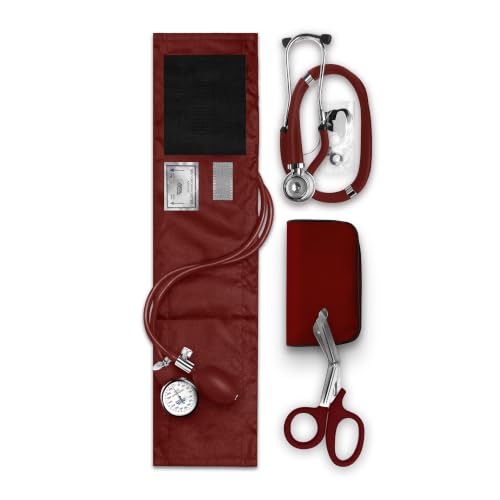 ASA TECHMED Nurse EMT Starter Pack Stethoscope, Blood Pressure Monitor and Trauma 7.5" EMT Shear Ideal Gift for Nurses, Medical Students, Firefighters, Police and Personal Use (Burgundy) - color: Burgundy