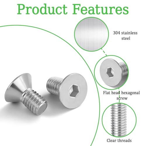 100Pcs M5x8mm Stainless Steel Flat Head Socket Cap Screws, Full Thread Allen Drive Countersunk Bolts, Bright Finish, Ideal for DIY & Home Repair - size: M5x8