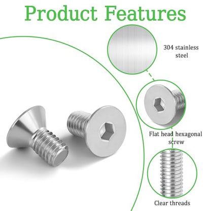 100Pcs M5x8mm Stainless Steel Flat Head Socket Cap Screws, Full Thread Allen Drive Countersunk Bolts, Bright Finish, Ideal for DIY & Home Repair - size: M5x8