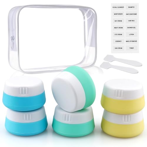 6Pcs Silicone Travel Jars for Toiletries, 0.7oz travel containers for cream - color: A-2blue2green2yellow