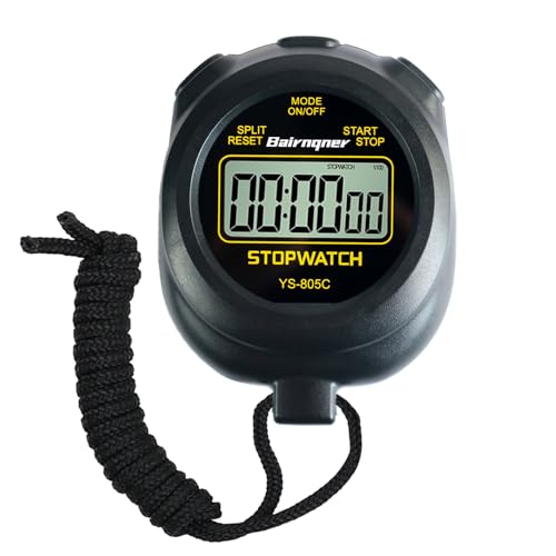 Stopwatch Timer with Countdown, ON/Off Simple Operation No Clock No Date, Digital Stop Watch for Sports, Black - color: Black