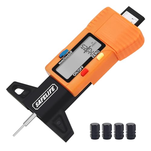 SAFELIFE Digital Tire Tread Depth Gauge, 3 Modes-Fractional Inch, Decimal Inch and Millimeter, Zeroable Tire Tread Depth Gauge for Motorcycles,Cars,Trucks Accurate Tyre Tread Depth Gauge-Orange - color: orange