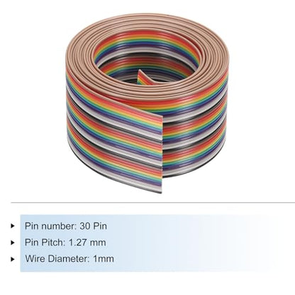 MECCANIXITY 1 Pcs 30 Pin Flat Rainbow Ribbon Cable 6.6 Ft 1.27mm Pitch Breadboard Jumper Wires for Electronic Projects - size: 6.6 Ft, style: 30P