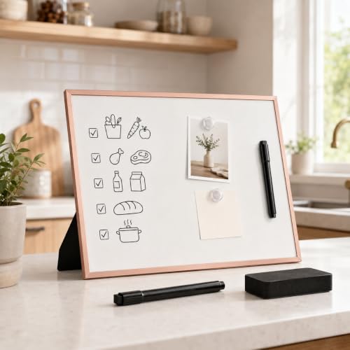 Magnetic Dry Erase Board 12x16 with Foldable Stand, Portable Rose Gold Desktop Whiteboard for Home, Office, School & Kitchen - style: Rose Gold Stand