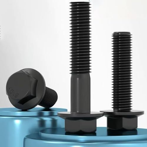 M6-1.0 x 12 mm Flanged Hex Head Bolts Flange Hexagon Screws, Full Thread, Alloy Steel, Zinc Plated, Quantity 20 - size: M6 x 12
