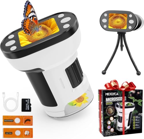 1000X Handheld Microscope for Kids, 2.0" Screen Pocket Microscope, Adjustable LED Screen Rechargeable, Toys for Christmas Birthday Gifts Toys Portable Edu Gift Age 4-6 8-12 Children Students