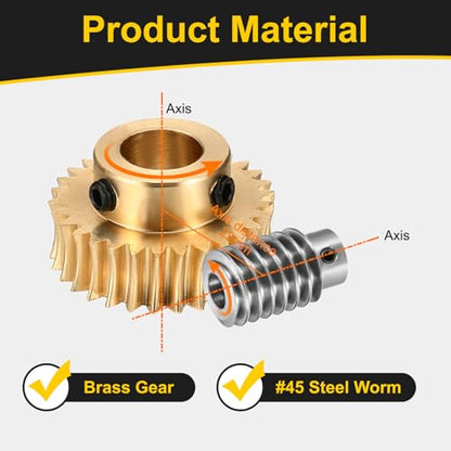 uxcell Worm Gear Set Right Rotation 30T 1 Module 30:1 Reduction Rate - size: Gear-12mm, Worm-5mm Bore, style: 1M-30T