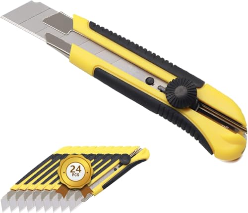 24 Pack Utility Knife, 25mm Retractable Box Cutter - color: 24 Knives