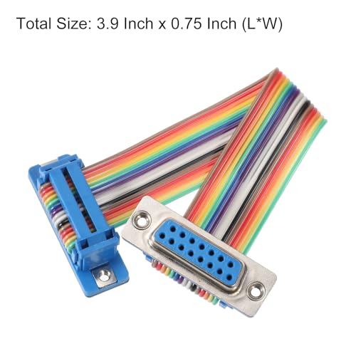 MECCANIXITY IDC Rainbow Wire Flat Ribbon Cable DB15 Male to DB15 Female 3.9 Inch Length 2.54mm Pitch Breadboard Jumper Wires for Electronic Projects - size: 3.9 Inch, style: DB15 Male to DB15 Female