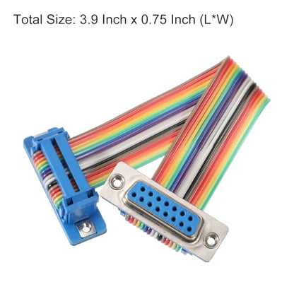 MECCANIXITY IDC Rainbow Wire Flat Ribbon Cable DB15 Male to DB15 Female 3.9 Inch Length 2.54mm Pitch Breadboard Jumper Wires for Electronic Projects - size: 3.9 Inch, style: DB15 Male to DB15 Female