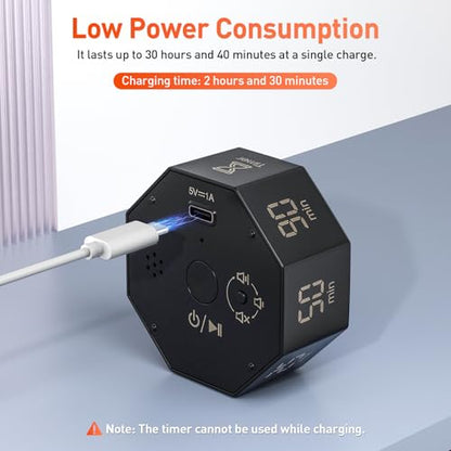 Secura Pomodoro Timer with 5/10/15/20/25/50/90 Min Presets, 3 Level Volume - color: Dark Gray