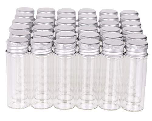 MaxMau 100 Tiny Glass Bottles Clear Small Vials 15 Milliliter Empty Mini Jars with Aluminum Screw Top Lids Sample Message Bottle Wedding Favors Decorations DIY Jewelry Accessories Liquid Hold Storage