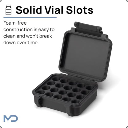 Peptide Case, 20 Slots for 3ml Vials, Rugged Snap-Lock Hard Shell