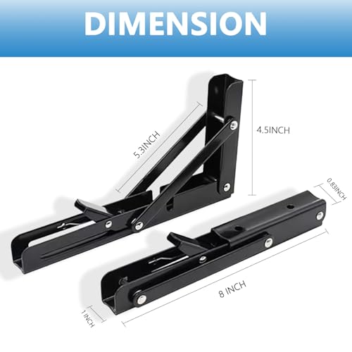 Folding Shelf Bracket 8 inch 2PC - Wall Mounted Collapsible Shelves Brackets DIY Wall Table Hinges for RV Table Support - size: 8 Inch