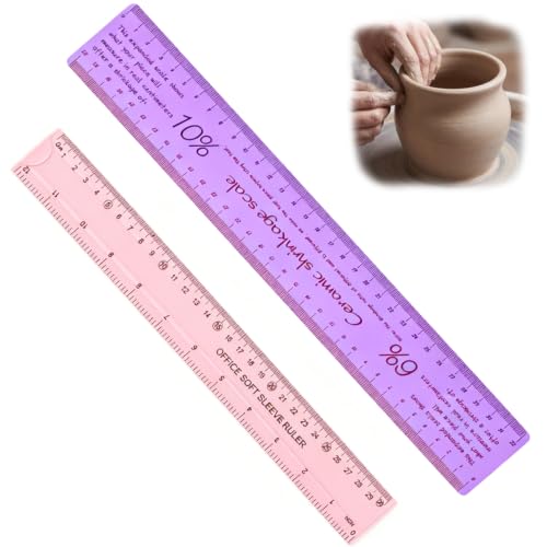 2 Set Ceramic Shrinkage Scale Ruler, Ceramic Measuring Ruler Pottery Tool for Carving Shaping Clay Sculpture Modeling, Purple