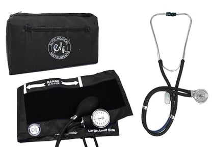 EMI EBL-430 Black Sprague Stethoscope and Large Adult Cuff (See Large Cuff Size: 33 cm to 51 cm | 13 inch to 20 inch) Aneroid Sphygmomanometer Manual Blood Pressure Set - size: Large Adult Cuff Set - Black