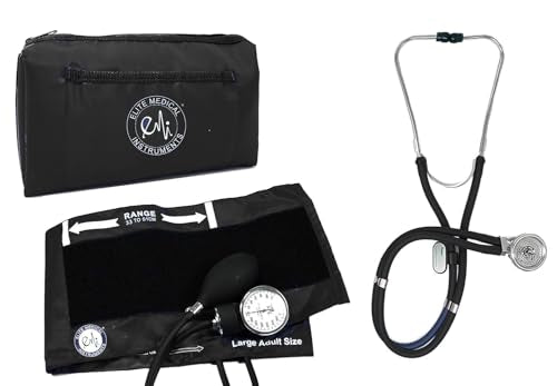 EMI EBL-430 Black Sprague Stethoscope and Large Adult Cuff (See Large Cuff Size: 33 cm to 51 cm | 13 inch to 20 inch) Aneroid Sphygmomanometer Manual Blood Pressure Set - size: Large Adult Cuff Set - Black